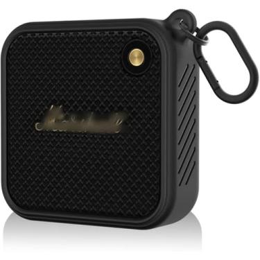 Imagem de DAYJOY Capa protetora de silicone macio compatível com alto-falante Bluetooth portátil Marshall Willen, capa protetora com mosquetão (preto)
