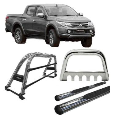 Imagem de Kit Quebra Mato Estribo Santo Antônio Duplo 2020 L200 Cromado - HOZZ