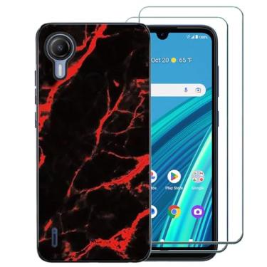 Imagem de Ranyi Capa para Cricket Debut S2 com protetor de tela, AT&T Calypso 4, design de mármore, ultrafina, TPU com absorção de choque, silicone para Cricket Debut S2/ATT Calypso 4 - vermelho