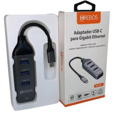 Imagem de Adaptador Lan Rj45 5 Em 1 Tipo C P/ Usb 3.0 4k Internt - Herbos