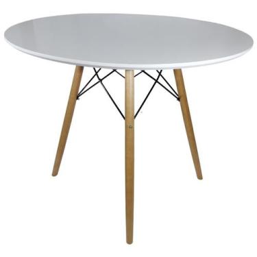 Imagem de Mesa Jantar Eiffel Base Charles Eames Branca Redonda 70cm Mdf Pé Eucal