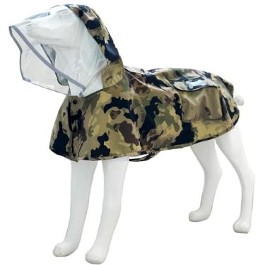 Imagem de Capa de chuva impermeável para cães, roupas de chuva leves refletoras ajustáveis com capuz poncho (pequeno, camuflado)
