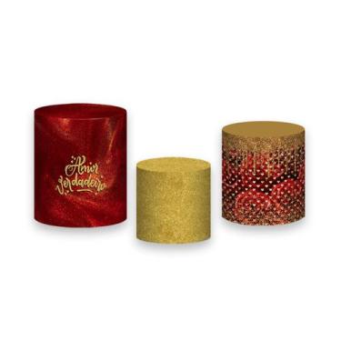 Imagem de Trio de Capas de Cilindro - Dia Dos Namorados Dourado e Vermelho 072 -