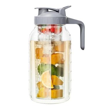 Imagem de Jarra de infusor de água de frutas de 1,8 g, jarro de vidro de boca larga resistente com tampa e bico de despejo, vedação hermética para frescor e conveniência, ótimo para bebidas frias, leite materno