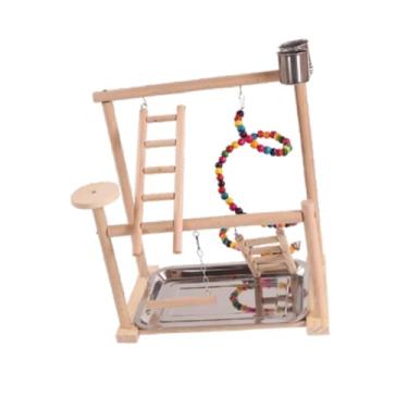 Imagem de Generic Gaiola de madeira para playground de pássaros, acessório para academia, brinquedos para pássaros em pé, escada giratória para escalada para