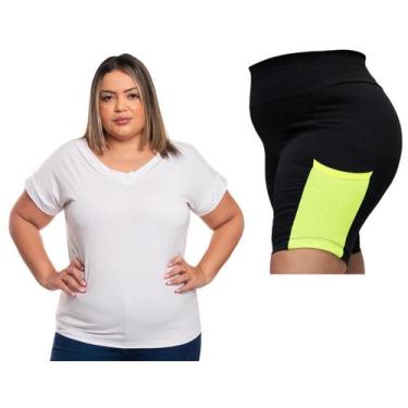Imagem de Short Feminino Plus Size Bermuda Fitness Academia Caminhada E Blusa Bl