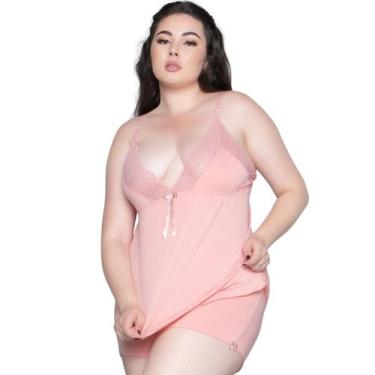 Imagem de Baby Doll Plus Size WLS Modas Liganete e Renda Com Decote Sensual, M, 