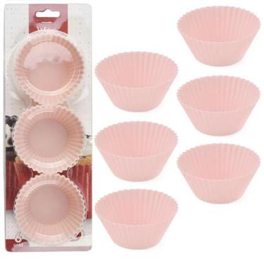 Imagem de Jogo 6 Formas de Silicone Cupcakes 6,5cm Forno Microondas - Sk, Rosa