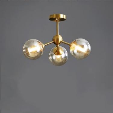 Imagem de VRJVPQBE Lustre dourado moderno com globo de vidro fosco branco, lâmpadas G9 incluídas candelabro Sputnik luminária de teto ajustável para sala de jantar