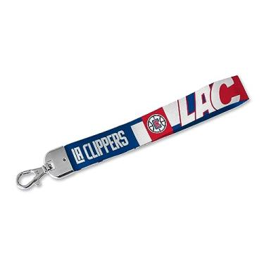 Imagem de Rico Industries Cordão de pulso NBA Basketball Los Angeles Clippers chaveiro com alça de pulso bonito para mulheres homens chaves de carro crachás de identificação cartão carteira telefone câmera