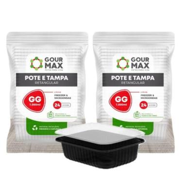 Imagem de Kit Pote Preto C/ 48un 1000ml 1l Descartável Marmita Freezer Retangula