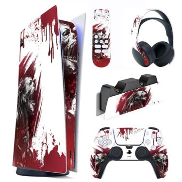 Imagem de PlayVital Conjunto completo de decalque para console ps5 edição digital, adesivo de vinil para controle ps5, estação de carregamento, fone de ouvido e controle remoto de mídia - Blood Zombie