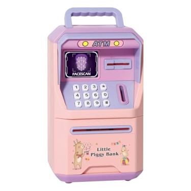 Imagem de Mealheiro Elétrico para Crianças, Bebês, Mini Caixa Eletrônico Moeny Jar Com Reconhecimento Facial e Comando de Voz Inteligente para Meninos e Meninas 23 X 12 X 13,5 Cm (Rosa)