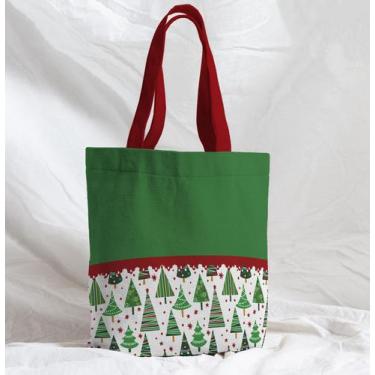Imagem de Bolsa Sacola Artesanal de Tecido Árvore de Natal Verde e Vermelho - Co