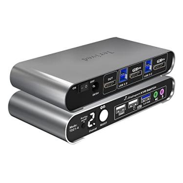 Imagem de Terived 2 Portas Dp Usb 3.0 Kvm Switch Automático Dois Computadores 1 Displayport Monitor Switcher, 8K @ 30 Hz 4K @ 144 Hz, Microfone de Áudio com Tecla de Atalho de Alumínio, Display Digital, Hdr10 C