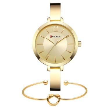 Imagem de Kit Relógio Feminino Dourado Curren + Pulseira Bracelete