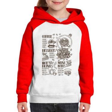 Imagem de Moletom Infantil Coffee House Vintage - Foca na Moda, Branco, Vermelho