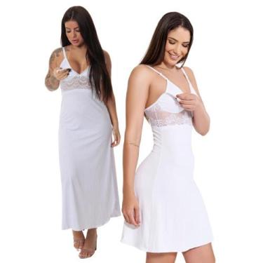 Imagem de Kit Camisola Amamentação Longa Camisola Gestante Curta - ALTIE, Branco