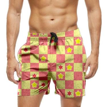 Imagem de Short Praia Shorts Banho Bermuda Verão Xadrez Estrelas Cartoon 1182 - 