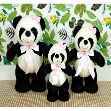Imagem de Trio de ursos panda pelucia em pé para nichos - CKD CONFECÇÕES, Laço r