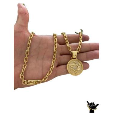 Imagem de Corrente Cadeado 6mm + Pingente Estrela Davi Banhado a Ouro - ToJoia18
