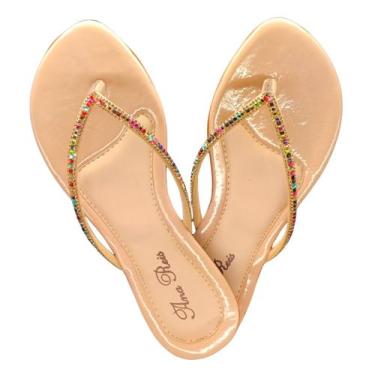 Imagem de Sandália Feminina Rasteira Strass Pedra de Dedo 702 - Doce Vinha, Crem