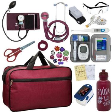 Imagem de Kit Bolsa Cores Aparelho de Pressao Esfigmomanometro Estetoscópio Medi