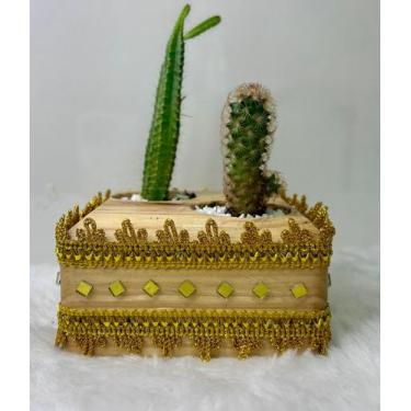 Imagem de Vaso rustico luxo Terrario duplo de madeira  de cactos naturais - Laup