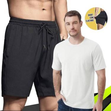 Imagem de Kit Camiseta Masculina ALGODÃO Camisa Academia Corrida Casual + Shorts