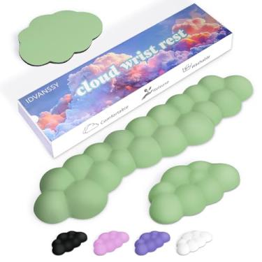 Imagem de IDVANSSY Apoio de Pulso Ergonômico de Espuma de Memória Green Cloud com Design Elegante, Apoio de Pulso para Teclado À Prova D'Água E Lavável, Suporte de Teclado com Base Antiderrapante, para Escritór