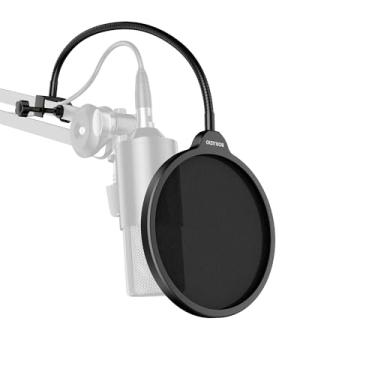 Imagem de BOILUZIO Filtro pop de microfone premium - Escudo de som profissional com suporte de pescoço de ganso flexível para gravação de áudio aprimorada, compatível com Blue Yeti, Blue Snowball e mais, preto,