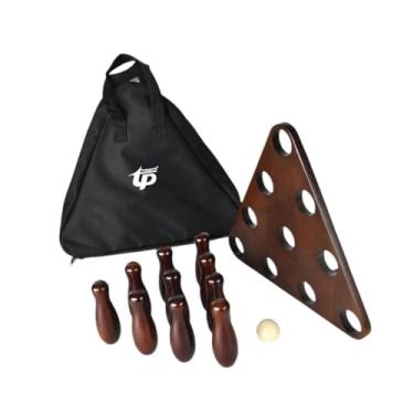Imagem de Colaxi Conjunto de boliche infantil, pino de boliche shuffleboard com bolsa de transporte, 10 pinos e 1 bola, jogo de boliche para atividades de quintal de, Marrom