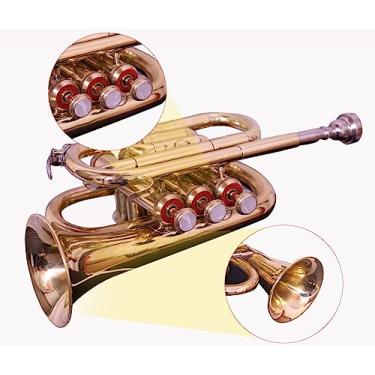 Imagem de Trompete Queen Brass B-Flat Sound Pocket em acabamento de latão com bocal e estojo rígido de transporte, pratique mudo para estudantes e nível avançado, presente de corneta perfeito para aniversário,