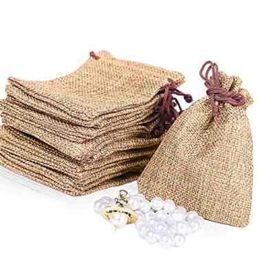 Imagem de LYSXP 50 sacos de aniagem com cordão de 7,6 x 10,16 cm, bolsa de presente para lembrancinhas de festa de casamento, artesanato faça você mesmo, Natal, presentes (café, 7 x 4 polegadas)