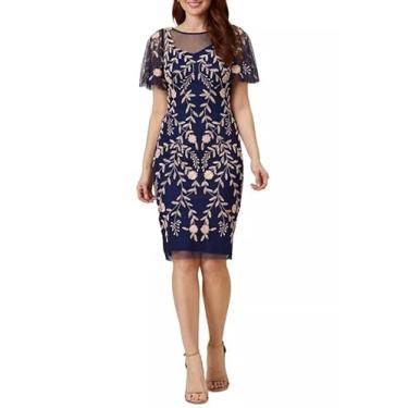 Imagem de Adrianna Papell Vestido curto feminino com contas, Azul marinho/Blush, 34