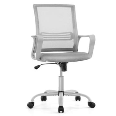 Imagem de OLIXIS Cadeira ergonômica para escritório em casa – Cadeira de mesa com suporte lombar e apoio de braço, cadeira executiva de encosto médio com assento acolchoado e função de inclinação, cinza
