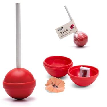 Imagem de Apontador de lápis Lollypop/apontador manual de qualidade divertida, parece doces/apontador de qualidade e uma mesa colorida/lápis incluído - vermelho
