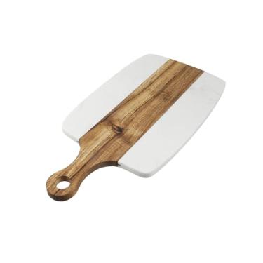 Imagem de Nicerity Tábua de corte com mármore e madeira natural, mármore branco e tábua de charcutaria de madeira, tábua de queijos com alça para servir (Tipo-3)