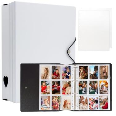 Imagem de Fichário A4 Kpop Photocard, álbum de fotos com 4 anéis para Fujifilm Instax Mini Camera Polaroid Printer Photo Film, 5 x 7.6 cm Kpop Photocard Holder Book com 25 páginas 9 bolsos (branco)