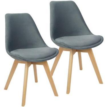 Imagem de Kit 2 Cadeiras Charles Eames Leda Veludo Luisa Saarinen Estofada Base 