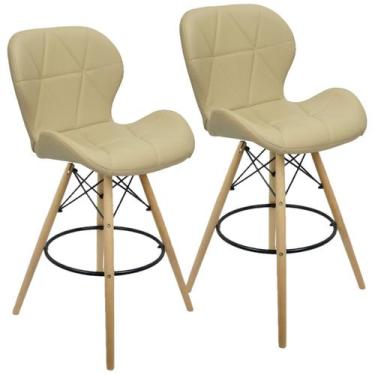Imagem de Kit 2 Banquetas Slim Eiffel Wood Estofada - Lianto Decor, Bege