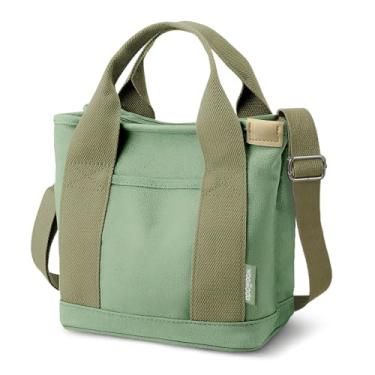 Imagem de WOOMADA Sacola de lona com zíper, bolsa pequena / grande para mulheres, bolsa transversal, bolsa hobbo, bolsa mensageiro, Verde + chaveiro, Small, Bolsa