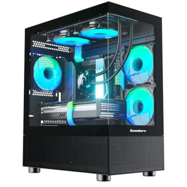 Imagem de Sevenhero Capa para PC EMBL Micro ATX com 3 ventiladores ARGB, estojo compacto para computador para jogos com vidro temperado para visualização panorâmica, suporta cooler AIO de 280 mm e GPU de 330 mm