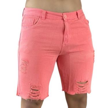 Imagem de Bermuda Jeans Masculina com Detalhes Destroyed Coral - Fortaleza Jeans