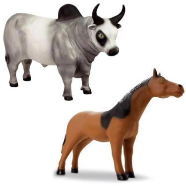 Imagem de Kit Fazenda Touro Boi Cavalo Animais Grandes Em Vinil Macio - Bee Toys