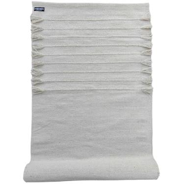 Imagem de EXPORT PROFILE Tapete de ioga de algodão orgânico antiderrapante feito à mão - Tapete de ioga - Tapete de exercícios, treino e fitness feito de 100% algodão - Material tecido gradiente branco