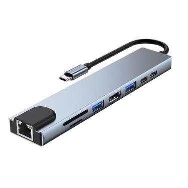 Imagem de Hub Adaptador Tipo C 8 em 1 - HDMI, RJ45, USB 3.0, USB 2.0, PD, SD, TF