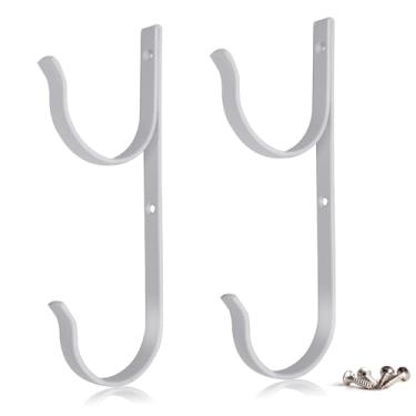 Imagem de Conjunto de 2 peças de cabides de mastro de piscina suporte de alumínio branco resistente com parafusos ganchos perfeitos para piscina pólos telescópicos redes de escumadeira escovas mangueira de vácuo equipamento de jardim suprimentos ao ar livre