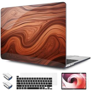 Imagem de TWOLSKOO Compatível com MacBook Pro 13 polegadas 2023-2016 A2338 M2/M1 A2251 A2289 A2159 A1989 A1706, capa rígida de plástico e película de teclado e protetor de tela, grão de madeira