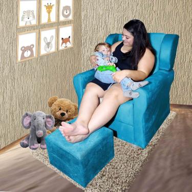 Imagem de Poltrona Amamentação Descanso Fixa C/ Puff Stella Turquesa